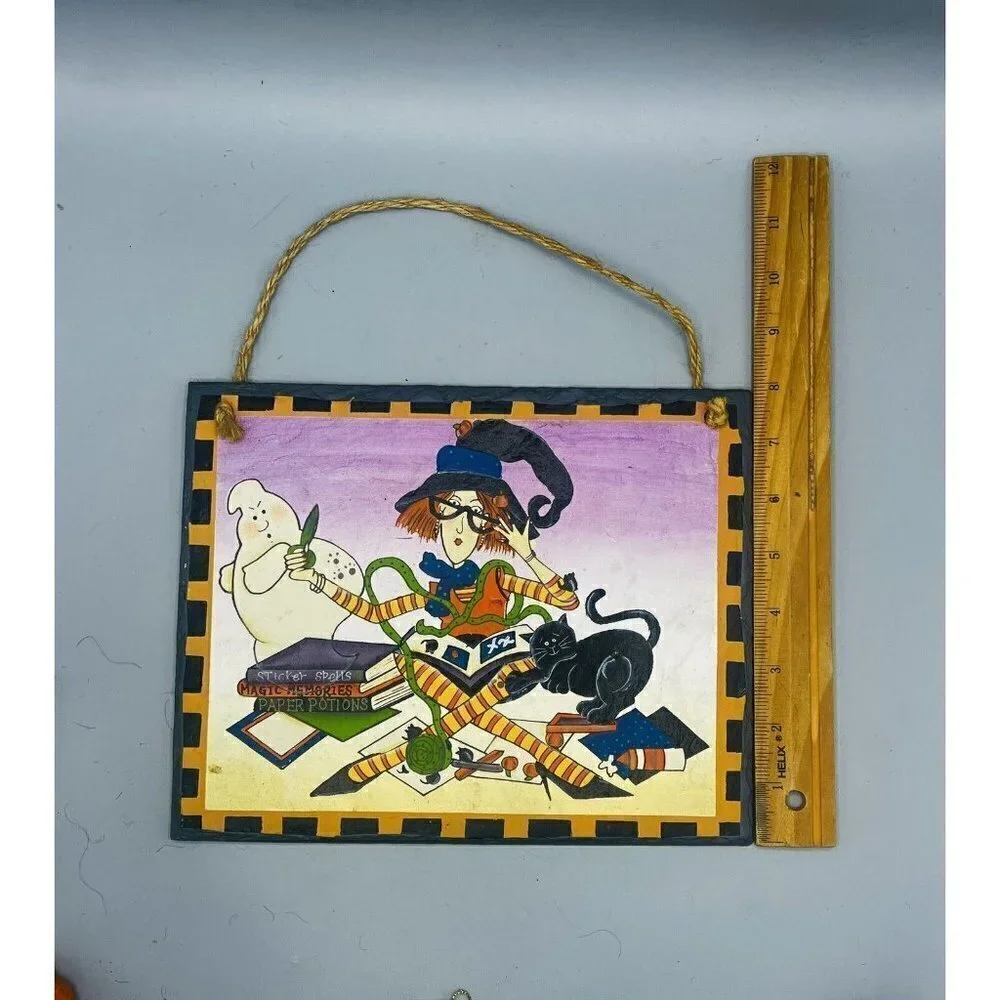 Scrapbooking Witch Wall Hanging 8x10” Plaque Halloween Crafty Craft Room Decor